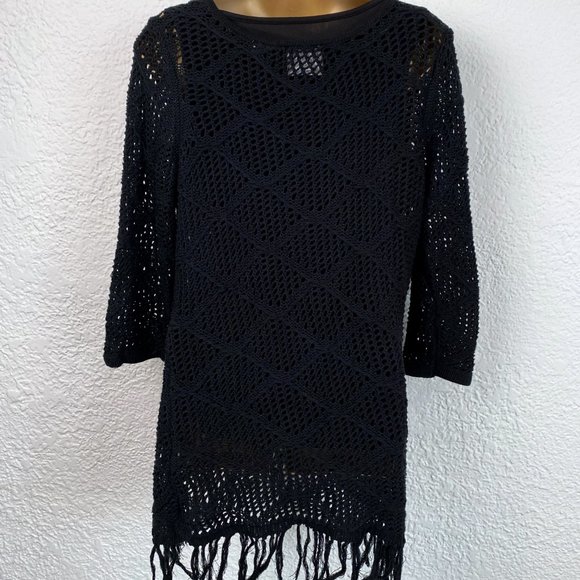 Boho Crochet Dress | Black Cotton Long Top or Short Dress - Picture 8 of 8
